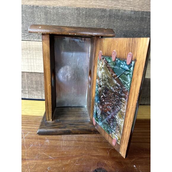 MCM Wood And Stained Glass Praying Hands Candle Box - Wear - Picture 3 of 7